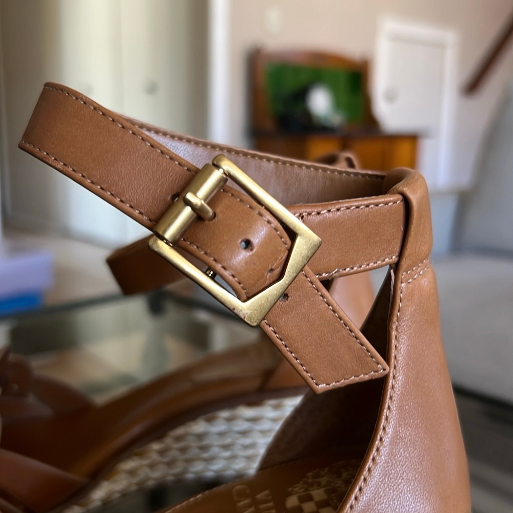 Vince Camuto Baylee's Women's Wedge Espadrille Sandals Brown Leather Size 8W New - Picture 7 of 9